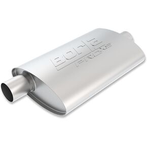 BORLA 40357 ProXS Universal Performance Muffler 2.25" Offset Inlet / 2.25" Center Outlet 4" x 9.5" Oval x 14" Long body 19" Overall Length Reversible Design T-304 Stainless Steel in Kuwait