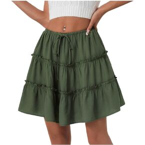 Ruffle High Waist Mini Skirt for Women Stretchy Lightweight Layered Solid Short Skirts Swing Casual Beach Shorts in Saudi Arabia