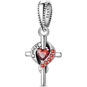 Birthstone Cross Heart S925 Sterling Silver Charms تناسب أساور باندورا هدية حبة القلادة الأصلية لها in Saudi Arabia
