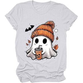 Halloween Shirts for Women 2025 Ghost Shirt Cute Spooky Tshirt Fall Graphic Tees Casual Short Sleeve Tops in Saudi Arabia
