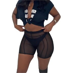 Milumia Women's High Waisted Sheer Mesh Shorts See Through Skinny Short Leggings Rave Party in Saudi Arabia