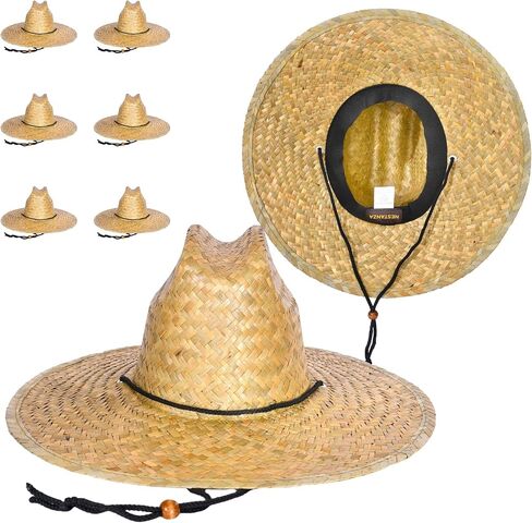 6 PCS Straw Hats for Men, Sun Hats for Women, Wide Brim Lifeguard Hats for Outdoor Sun Protection. in Saudi Arabia
