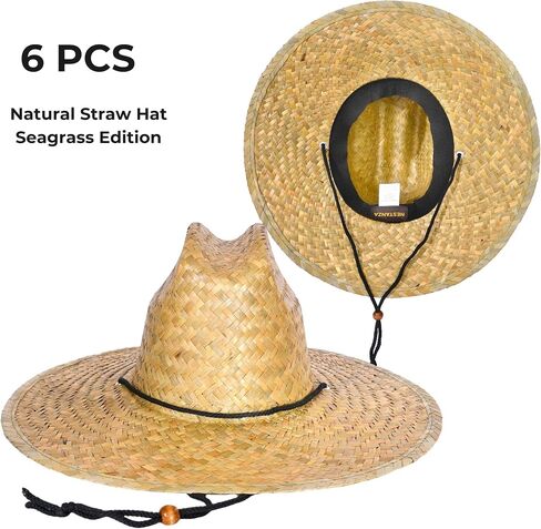 6 PCS Straw Hats for Men, Sun Hats for Women, Wide Brim Lifeguard Hats for Outdoor Sun Protection. in Saudi Arabia