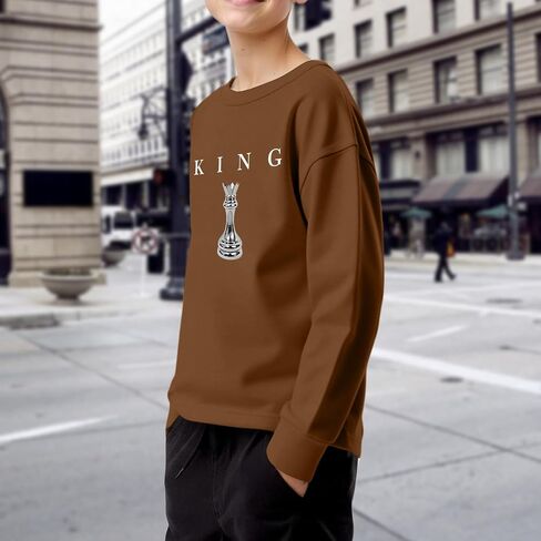 Boy's Graphic Long Sleeve Sweatshirts Youth Crewneck Sweatshirt Teen King Chess Shirt Designer Urban Pullover Tops in Saudi Arabia