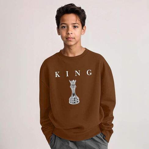 Boy's Graphic Long Sleeve Sweatshirts Youth Crewneck Sweatshirt Teen King Chess Shirt Designer Urban Pullover Tops in Saudi Arabia
