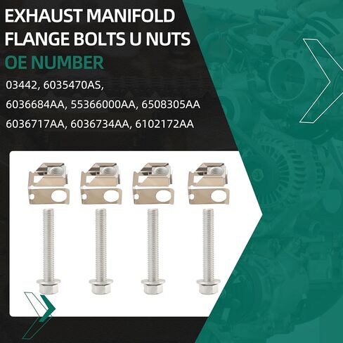 4PCS 03442 Exhaust Manifold Flange Bolts U Nuts Hardware Kit fit for Dodge Dakota/Durango/Challenger, for Ram 1500 2500 3500, fit for Jeep Wrangler/Liberty/Challenger 04-24 6036684AA 6036734AA in Saudi Arabia