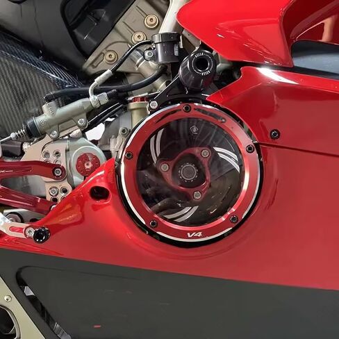 Motorcycle Clear Engine Clutch Cover Protector Guard Pressure Plate Aluminum for Ducati Panigale V2 959 1199 1299 Panigale S ABS (Red) in Kuwait