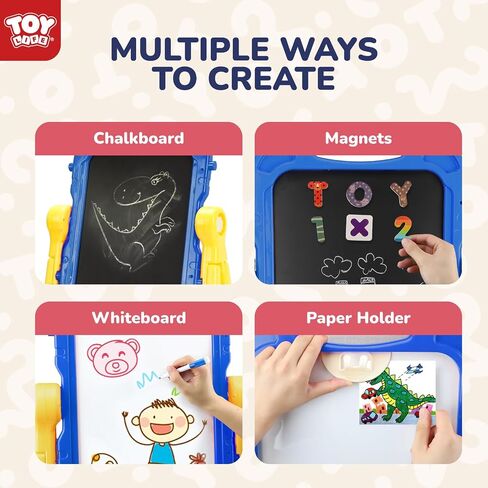 TOY Life Easel للأطفال حامل فني للأطفال الصغار - 4 في 1 لوح مغناطيسي كبير مزدوج الجوانب للأطفال، حامل سبورة رسم لوحة بيضاء للأطفال، حروف وأرقام مغناطيسية، هدايا عيد الميلاد للأطفال in Saudi Arabia
