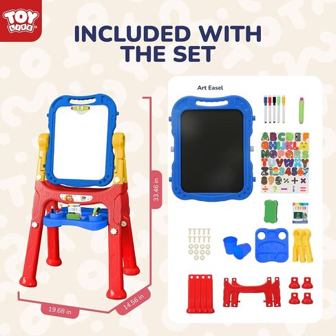 TOY Life Easel للأطفال حامل فني للأطفال الصغار - 4 في 1 لوح مغناطيسي كبير مزدوج الجوانب للأطفال، حامل سبورة رسم لوحة بيضاء للأطفال، حروف وأرقام مغناطيسية، هدايا عيد الميلاد للأطفال in Saudi Arabia