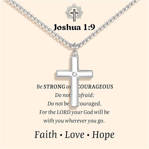 Cross Chain Necklace for Son Gifts : Minimal Stainless Steel Silver Crucifix Cross Pendant Jewelry for Teenage Boys Son from Mom Dad First Communion Confirmation Baptism Birthday Gift with Gift Box and Card in Saudi Arabia