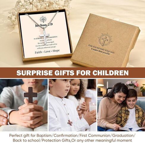 Cross Chain Necklace for Son Gifts : Minimal Stainless Steel Silver Crucifix Cross Pendant Jewelry for Teenage Boys Son from Mom Dad First Communion Confirmation Baptism Birthday Gift with Gift Box and Card in Saudi Arabia