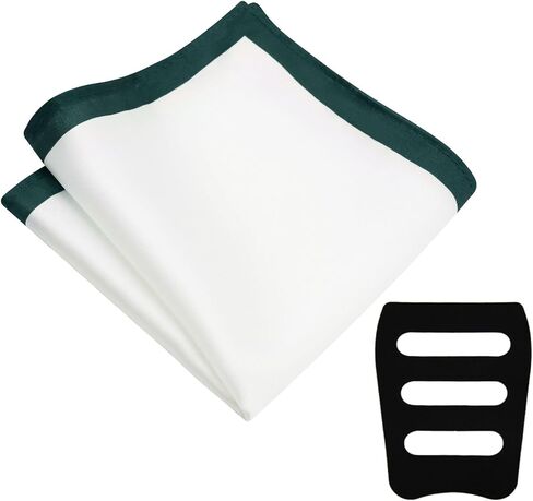 White Pocket Squares for Men, Color Contrast Trim Mens Handkerchiefs with Pocket Square Holder for Daily Wedding in Saudi Arabia