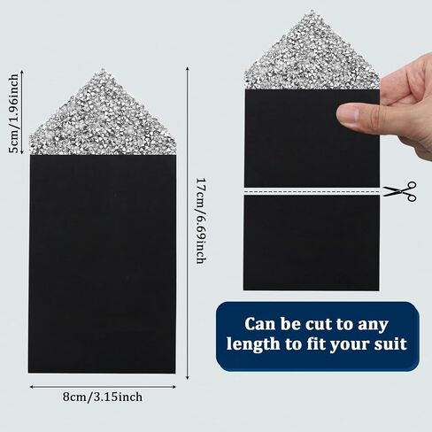 Rhinestone Pocket Squares for Men Prefolded, Crystal Sequin Pre Folded Handkerchiefs on Card Party Prom Wedding Daily in Kuwait