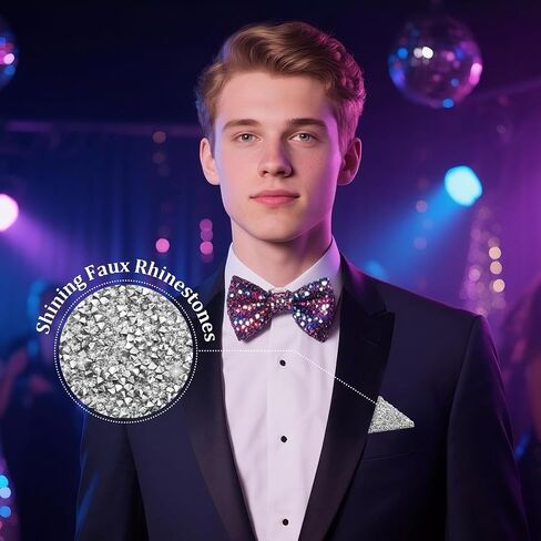 Rhinestone Pocket Squares for Men Prefolded, Crystal Sequin Pre Folded Handkerchiefs on Card Party Prom Wedding Daily in Kuwait