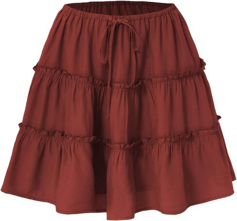 Ruffle High Waist Mini Skirt for Women Stretchy Lightweight Layered Solid Short Skirts Swing Casual Beach Shorts in Saudi Arabia