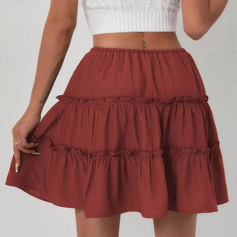 Ruffle High Waist Mini Skirt for Women Stretchy Lightweight Layered Solid Short Skirts Swing Casual Beach Shorts in Saudi Arabia