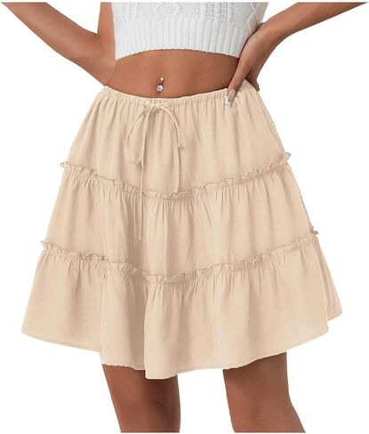 Ruffle High Waist Mini Skirt for Women Stretchy Lightweight Layered Solid Short Skirts Swing Casual Beach Shorts in Saudi Arabia