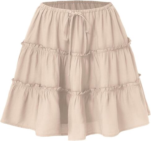 Ruffle High Waist Mini Skirt for Women Stretchy Lightweight Layered Solid Short Skirts Swing Casual Beach Shorts in Saudi Arabia