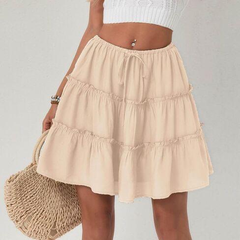 Ruffle High Waist Mini Skirt for Women Stretchy Lightweight Layered Solid Short Skirts Swing Casual Beach Shorts in Saudi Arabia