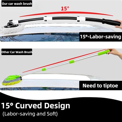 فرشاة غسيل سيارة منحنية 15 درجة بمقبض طويل 43 بوصة، ممسحة تنظيف من الألياف الدقيقة للشاحنة RV، ممسحة تنظيف ذات عجلات سيارات الدفع الرباعي، تفاصيل داخلية خارجية 2 في 1، منفضة غسيل السيارات لا تؤذي الطلاء، خالية من الخدوش in Kuwait