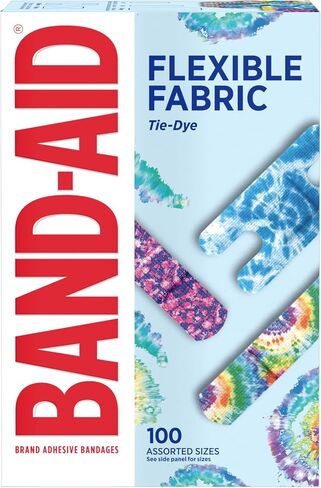 BAND-AID Brand Flexible Fabric Adhesive Tie-Dye Bandages, Fun Bandages Wound Care & Protection of Minor Cuts & Burns, Quilt-Aid Technology to Cushion Painful Wounds, Assorted Sizes, 100 ct in Saudi Arabia