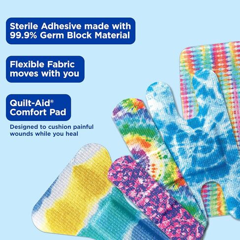 BAND-AID Brand Flexible Fabric Adhesive Tie-Dye Bandages, Fun Bandages Wound Care & Protection of Minor Cuts & Burns, Quilt-Aid Technology to Cushion Painful Wounds, Assorted Sizes, 100 ct in Saudi Arabia