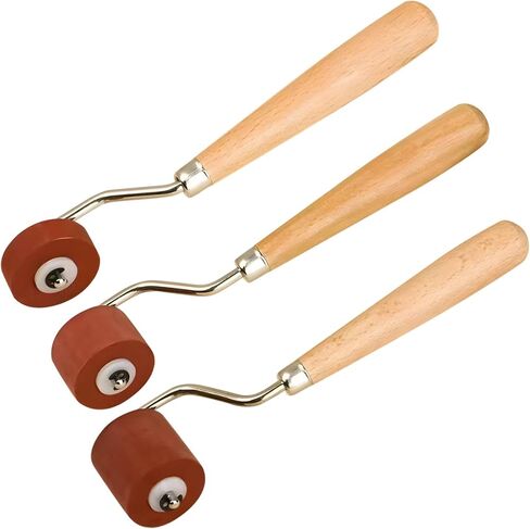 3 Pcs Brayers for Crafts, Rubber Rollers for Printmaking with Wooden Handle, Red Brayer Rollers for Crafting, Metal Connector Long-Lasting Set for Cricut Maker Projects in Saudi Arabia