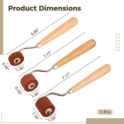 3 Pcs Brayers for Crafts, Rubber Rollers for Printmaking with Wooden Handle, Red Brayer Rollers for Crafting, Metal Connector Long-Lasting Set for Cricut Maker Projects in Saudi Arabia