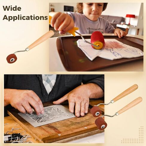 3 Pcs Brayers for Crafts, Rubber Rollers for Printmaking with Wooden Handle, Red Brayer Rollers for Crafting, Metal Connector Long-Lasting Set for Cricut Maker Projects in Saudi Arabia