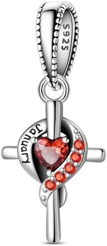 Birthstone Cross Heart S925 Sterling Silver Charms تناسب أساور باندورا هدية حبة القلادة الأصلية لها in Saudi Arabia