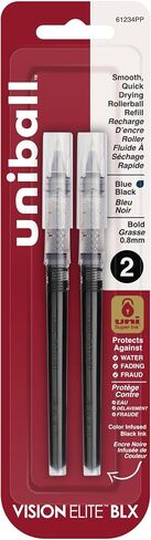 uni-ball Vision Elite BLX Rollerball Ink Pens Refills Bold Point, 0.8mm, Blue/Black, 2 Pack in Saudi Arabia