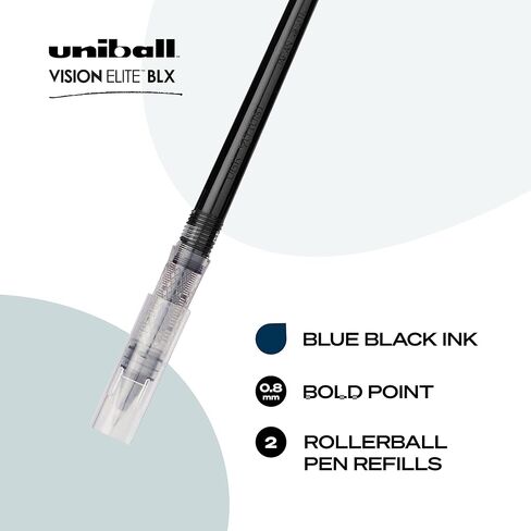 uni-ball Vision Elite BLX Rollerball Ink Pens Refills Bold Point, 0.8mm, Blue/Black, 2 Pack in Saudi Arabia