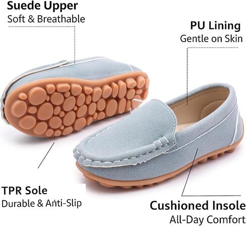Lonsoen Toddler Little Kids Slip-on Resplosts ، أحذية قيادة من جلد الغزال الاصطناعي ، أحذية قارب غير رسمية من المدبوغ. in Kuwait