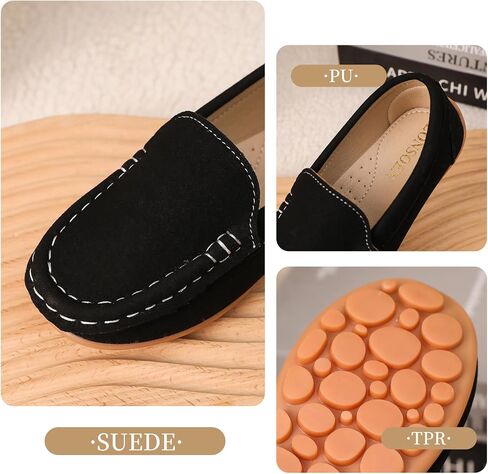 Lonsoen Toddler Little Kids Slip-on Resplosts ، أحذية قيادة من جلد الغزال الاصطناعي ، أحذية قارب غير رسمية من المدبوغ. in Kuwait