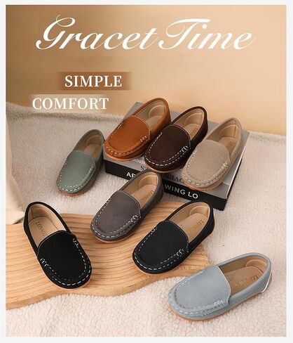 Lonsoen Toddler Little Kids Slip-on Resplosts ، أحذية قيادة من جلد الغزال الاصطناعي ، أحذية قارب غير رسمية من المدبوغ. in Kuwait