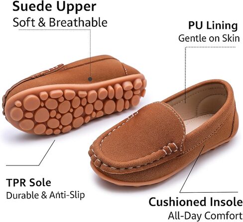 Lonsoen Toddler Little Kids Slip-on Resplosts ، أحذية قيادة من جلد الغزال الاصطناعي ، أحذية قارب غير رسمية من المدبوغ. in Kuwait