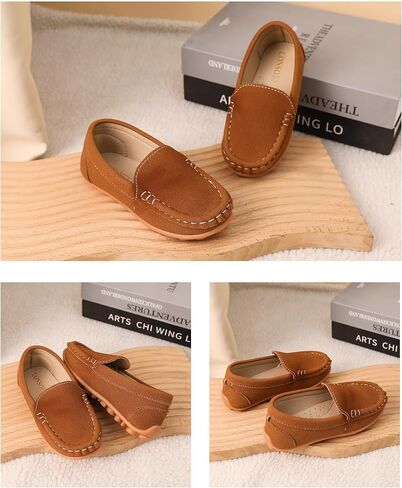 Lonsoen Toddler Little Kids Slip-on Resplosts ، أحذية قيادة من جلد الغزال الاصطناعي ، أحذية قارب غير رسمية من المدبوغ. in Kuwait