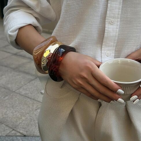 Ingemark Chunky Acrylic Bangles Bracelets for Women Gold Wide Cuff Minimalist Jewelry Statement Colorful Resin Bangles for Party in Kuwait