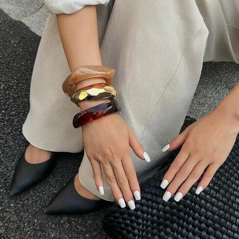 Ingemark Chunky Acrylic Bangles Bracelets for Women Gold Wide Cuff Minimalist Jewelry Statement Colorful Resin Bangles for Party in Kuwait