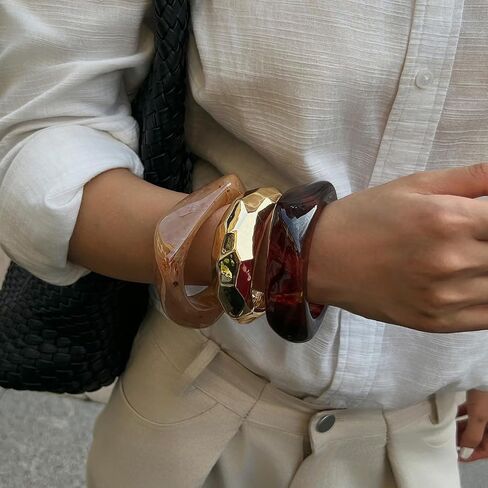 Ingemark Chunky Acrylic Bangles Bracelets for Women Gold Wide Cuff Minimalist Jewelry Statement Colorful Resin Bangles for Party in Kuwait