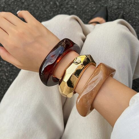 Ingemark Chunky Acrylic Bangles Bracelets for Women Gold Wide Cuff Minimalist Jewelry Statement Colorful Resin Bangles for Party in Kuwait