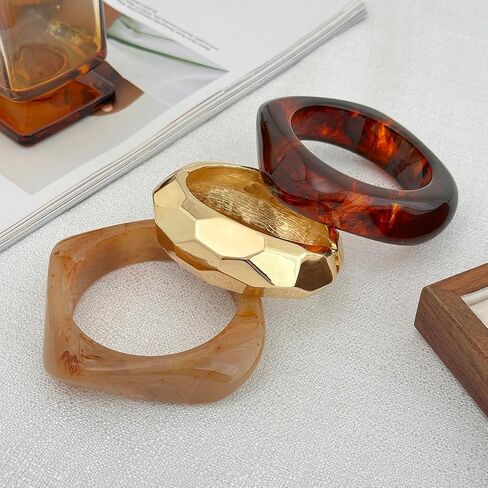 Ingemark Chunky Acrylic Bangles Bracelets for Women Gold Wide Cuff Minimalist Jewelry Statement Colorful Resin Bangles for Party in Kuwait