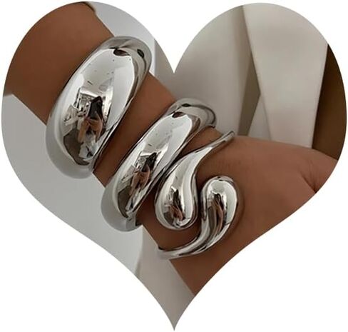 SAMOCO 3Pcs Chunky Bangle Bracelets for Women Trendy Wide Wrist Cuff Bracelets Stack Statement Bangle Fashion Gifts in Kuwait