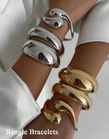 SAMOCO 3Pcs Chunky Bangle Bracelets for Women Trendy Wide Wrist Cuff Bracelets Stack Statement Bangle Fashion Gifts in Kuwait
