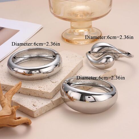 SAMOCO 3Pcs Chunky Bangle Bracelets for Women Trendy Wide Wrist Cuff Bracelets Stack Statement Bangle Fashion Gifts in Kuwait