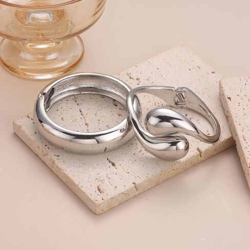SAMOCO 3Pcs Chunky Bangle Bracelets for Women Trendy Wide Wrist Cuff Bracelets Stack Statement Bangle Fashion Gifts in Kuwait
