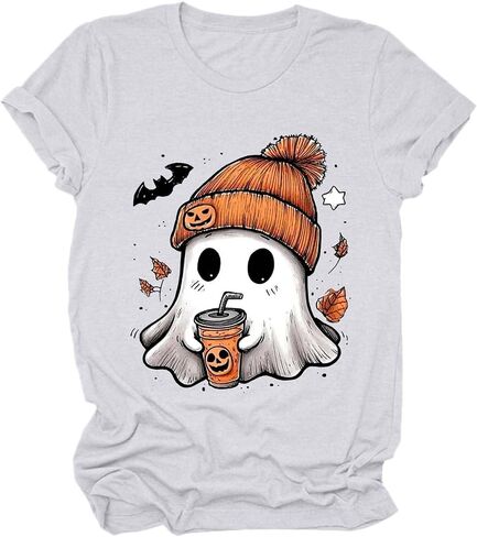 قمصان الهالوين للنساء 2025 قميص شبح لطيف Tshirt Tshirt Fall Tees Tees Short Sleeve Tops in Saudi Arabia