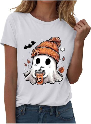 قمصان الهالوين للنساء 2025 قميص شبح لطيف Tshirt Tshirt Fall Tees Tees Short Sleeve Tops in Saudi Arabia