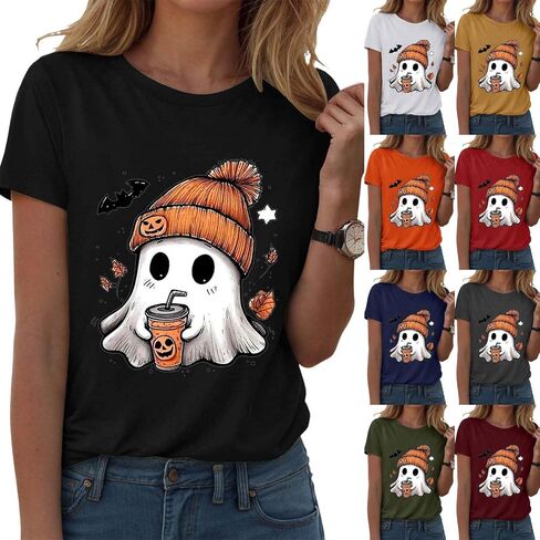 قمصان الهالوين للنساء 2025 قميص شبح لطيف Tshirt Tshirt Fall Tees Tees Short Sleeve Tops in Saudi Arabia