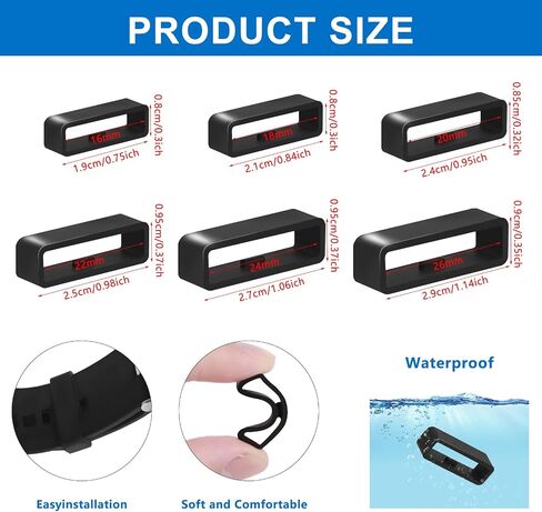 6 Pcs Watch Band Keepers, 16mm/18mm/20mm/22mm /24mm/26mm Watch Strap Holder Loops Retainer, Black Silicone Watch Band Fastener Rings Replacement Parts for Smart Sport Watches in Saudi Arabia